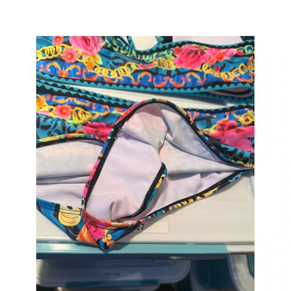 High Waisted Bikini XL Embroidered Versace-style Kono‎ Kalakaua Hawaii 5-0